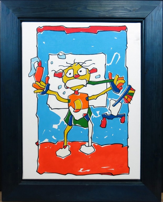 Paul Bartels: Acryl op doek, Tanden poetsen - Ingelijst verkocht voor € 70!