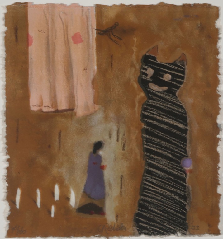 Liesbeth Rahder: Zeefdruk, Z.T. Kat en figuur verkocht voor € 35!