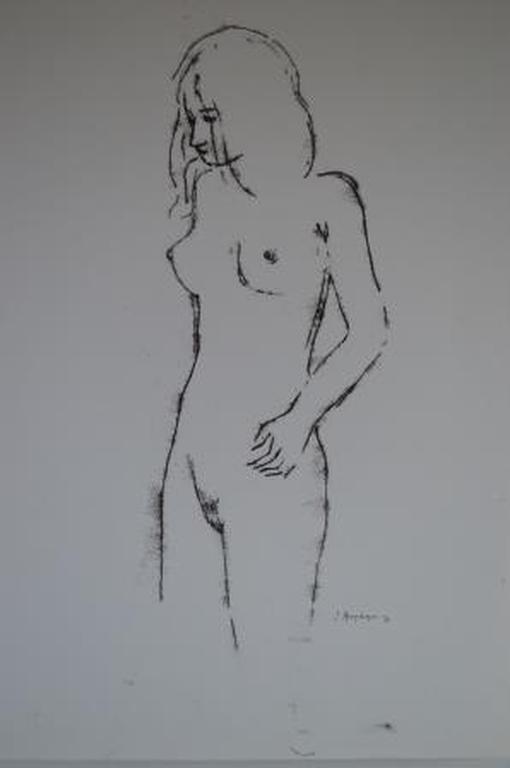 Jan Hoogsteyns (Beverlo 1935- staand naakt 50 x 60 - drukinkttekening* + boek kopen? Bied vanaf 65!