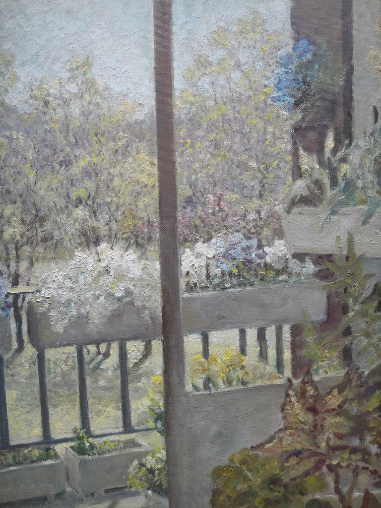 Jan Duyvetter, olieverf op board, doorkijkje in het voorjaar verkocht voor € 55!