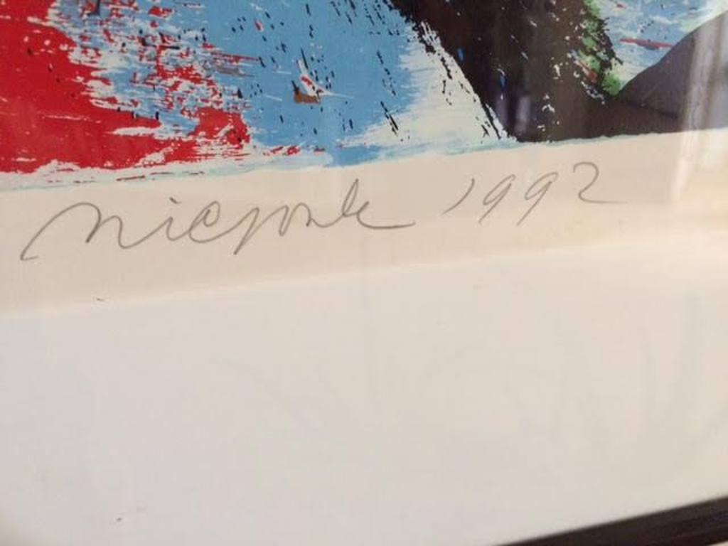 Nic Jonk  Grote  Kleurrijke Zeefdruk Titel "Dolfins" (ingelijst) kopen? Bied vanaf 175!