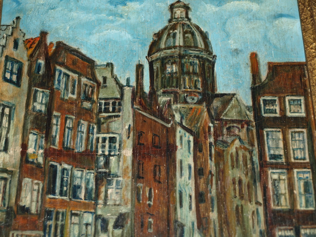 Onbekende kunstenaar : Olieverf op paneel – ’t Kolkje Amsterdam – Ingelijst  kopen? Bied vanaf 1!