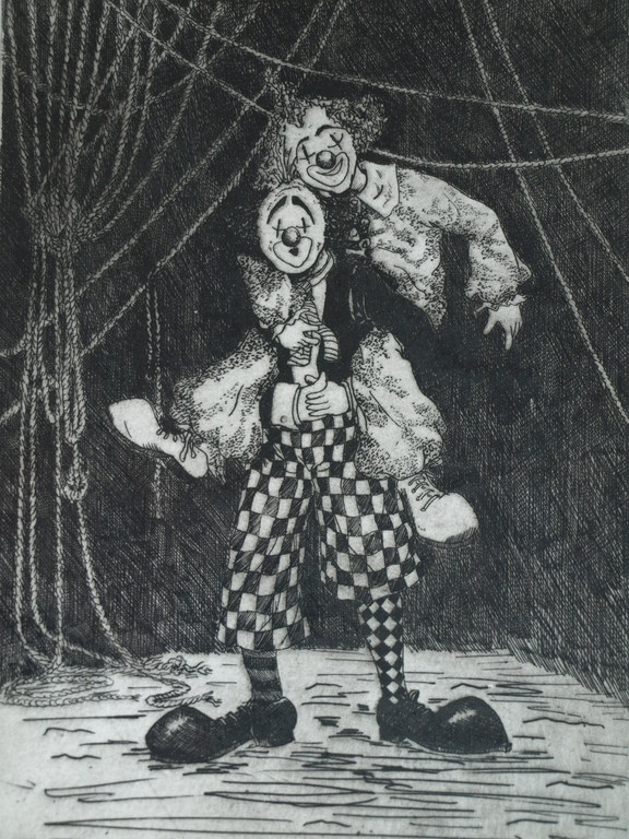 Onbekend : Ets – Clowns - Gesigneerd kopen? Bied vanaf 1!