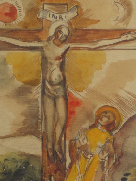 Matthieu Wiegman 1886-1971 Bergense School 1940 aquarel "kruisiging" gesigneerd  kopen? Bied vanaf 1!
