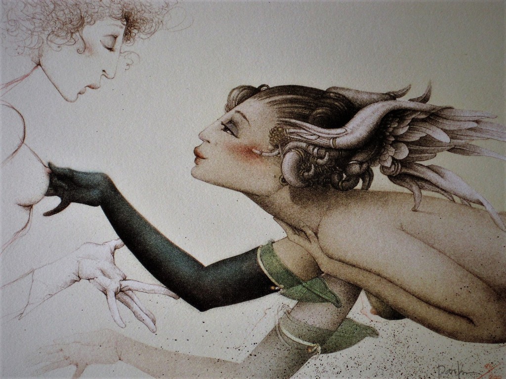 Magnifieke erotische gesigneerde  Michael Parkes (1944-) steendruk nr 85 van 200 kopen? Bied vanaf 1!