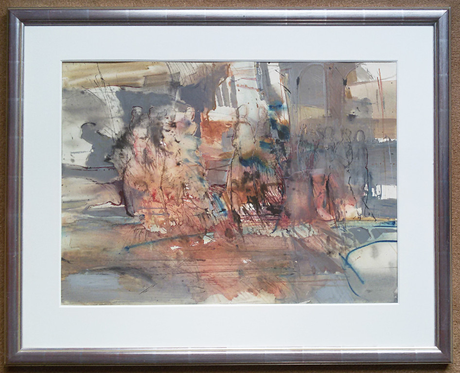 Personages in architectonisch landschap, gemengde techniek (prachtig ingelijst) kopen? Bied vanaf 125!