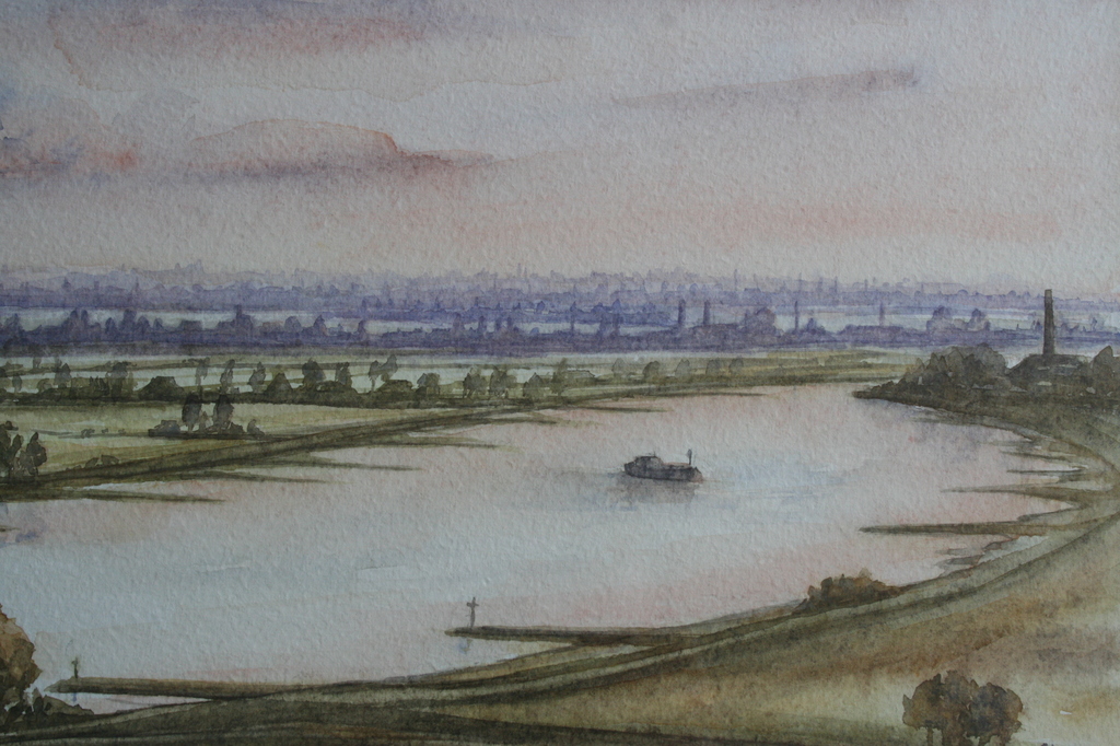 Onbekende kunstenaar Vorstman? - aquarel - Rivierenlandschap met schepen kopen? Bied vanaf 1!