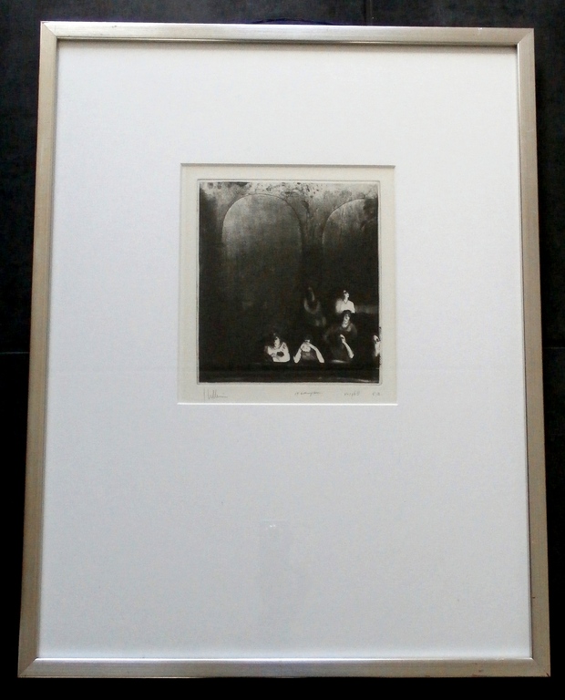 Jaap Hillenius - ingelijste ets:in het concertgebouw in Amsterdam - 1968 verkocht voor € 50!