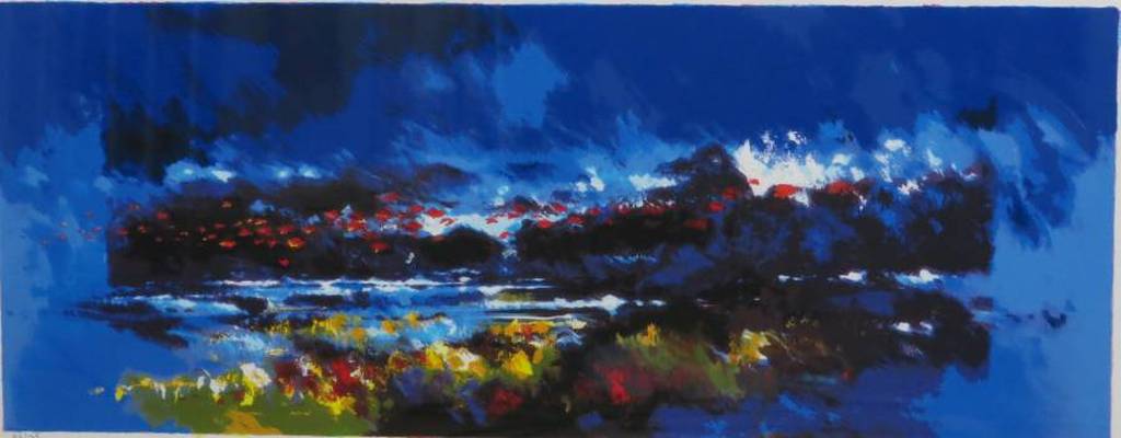 Mattie Schilders: Zeefdruk, Wieg aan de zee - Ingelijst (bijzonder formaat) verkocht voor € 100!