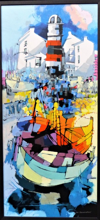 Hendrik van Veenendaal,Vuurtoren,Zeefdruk op paneel ingelijst,Handgesigneerd verkocht voor € 75!