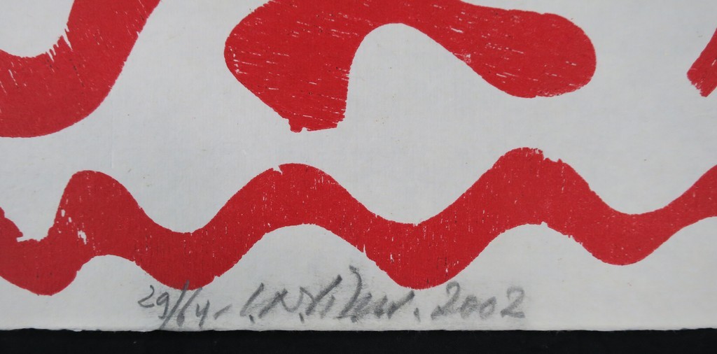 Carel Visser: Houtsnede op Japans papier, Z.T. (rood) kopen? Bied vanaf 80!