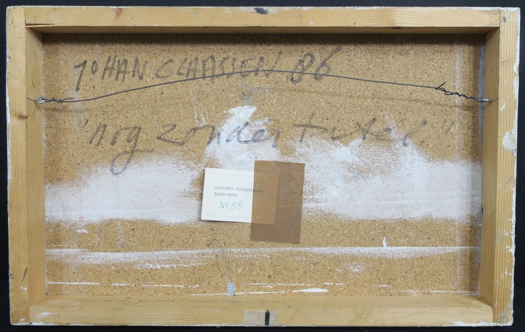 Johan Claassen: Acryl op paneel/hout, Nog zonder titel; Geometrie vuilwit/zwart- kopen? Bied vanaf 100!