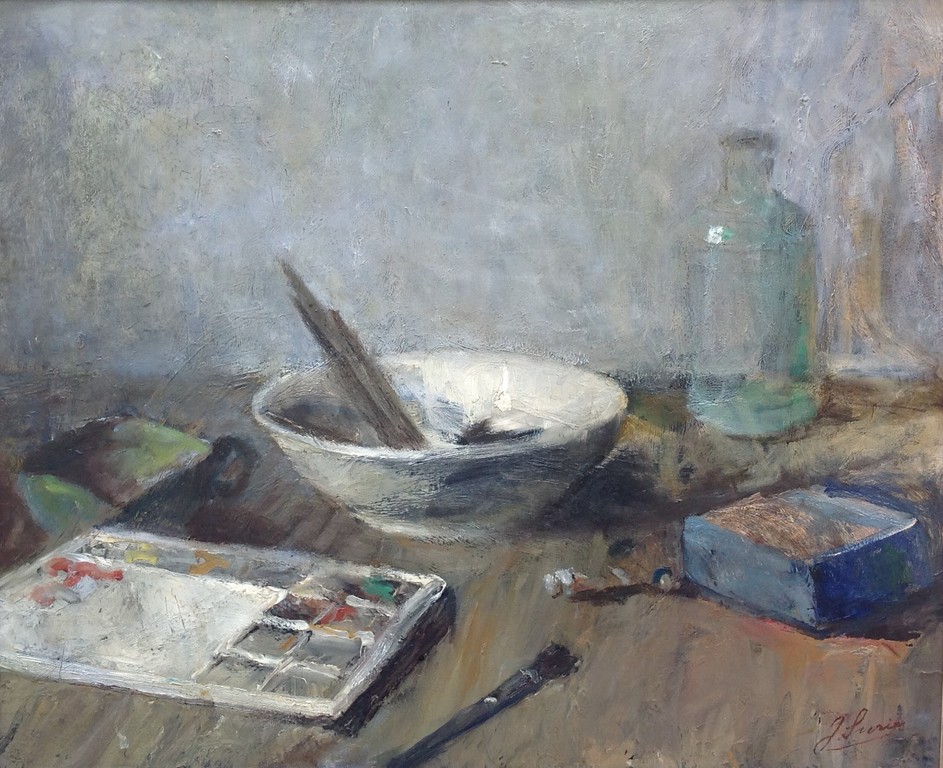 Jacoba Surie, Stilleven met schildersmateriaal  verkocht voor € 450!