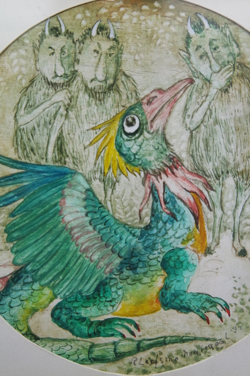 Leefsma-Nagtegaal, Rini (1915-1995) - aquarel - de duiveltjes en de draak verkocht voor € 59!