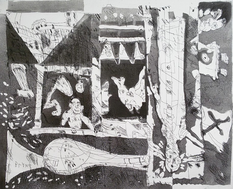 Lucebert - Compositie waarin heel veel gebeurd, ets kopen? Bied vanaf 225!