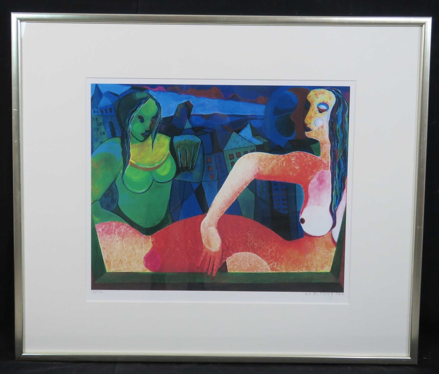 Theo Mackaay: Giclee, Z.T. Twee vrouwen - Ingelijst verkocht voor € 70!