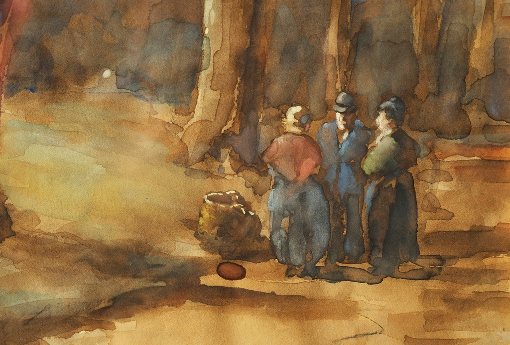 Petrus Paulus Schiedges jr. 'Wandelaars op een bospad' Aquarel. kopen? Bied vanaf 90!