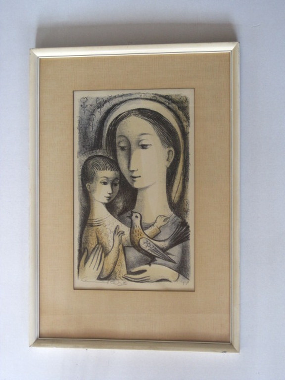 Ingetogen 1958 gesigneerde "Maria en kind" litho in de stijl van Charles Eyck kopen? Bied vanaf 1!