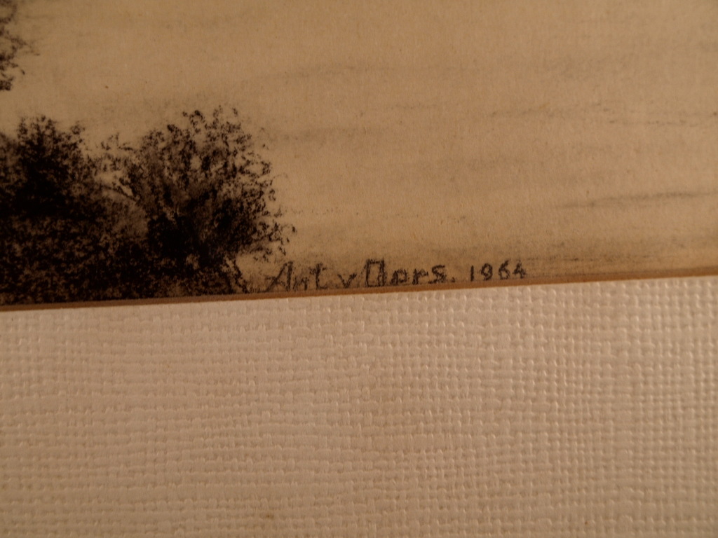Ant. v. Oers – Tekening – Aan het water – Gesigneerd & ingelijst - 1964  kopen? Bied vanaf 1!