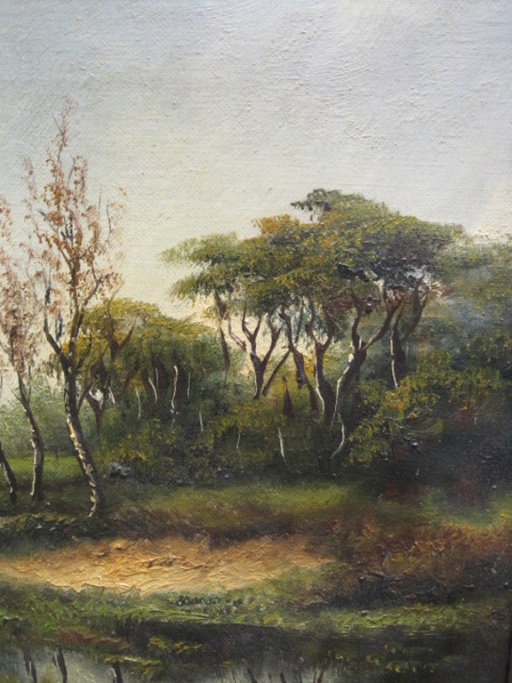 Henricus Rol (1906-1992) olieverf "landschap met bosven " gesigneerd ca 1940  kopen? Bied vanaf 1!