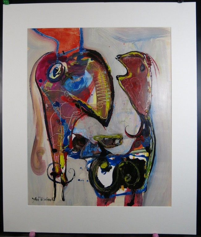 Jan te Wierik: Gemengde techniek op papier, Fantasiefiguren kopen? Bied vanaf 1000!