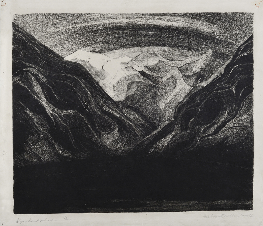 Aart van Dobbenburgh: Litho – Alpenlandschap kopen? Bied vanaf 35!