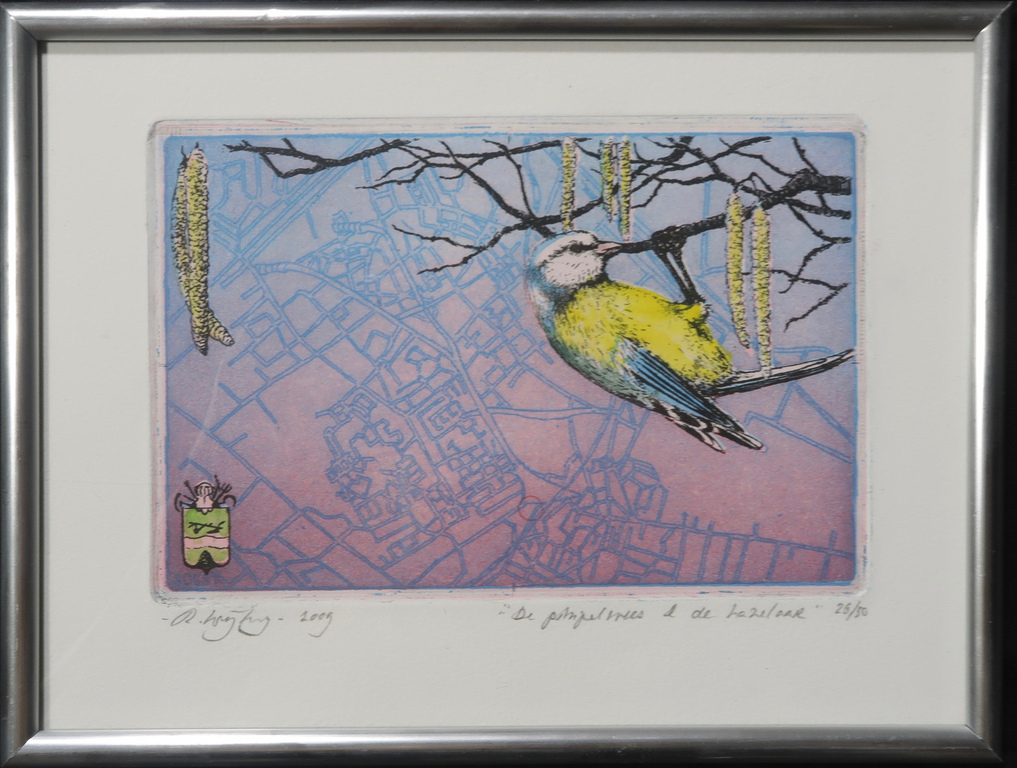 Rolf Weijburg: Ets, De pimpelmees & de hazelaar - Ingelijst verkocht voor € 63!