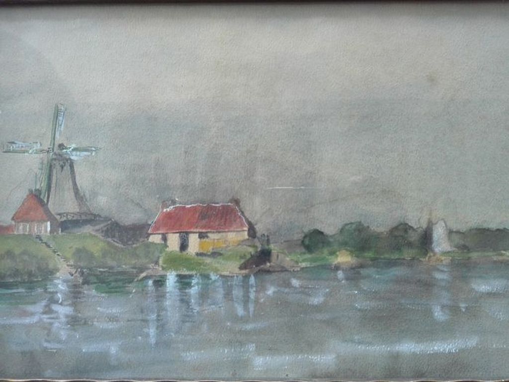 Onbekende kunstenaar gesigneerd, Haagse School?, aquarel, Rivierlandschap kopen? Bied vanaf 25!