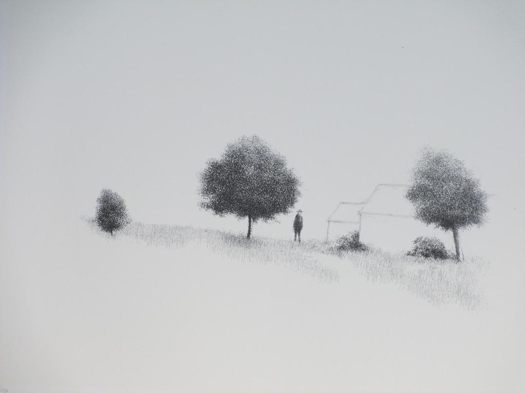 Metten Koornstra, Man in surrealistisch landschap, Litho kopen? Bied vanaf 55!