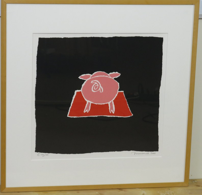 Hans Innemée: Zeefdruk, Varkentje - Ingelijst kopen? Bied vanaf 70!