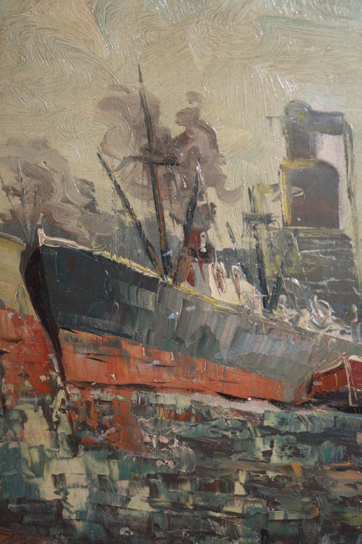 impressionisme uit de jaren 30 - OCEAAN STOMER in de HAVEN art deco lijst kopen? Bied vanaf 1!