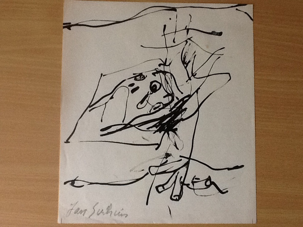 Jan Sierhuis: tekening op muziekpapier, verkeers ongeluk. kopen? Bied vanaf 50!