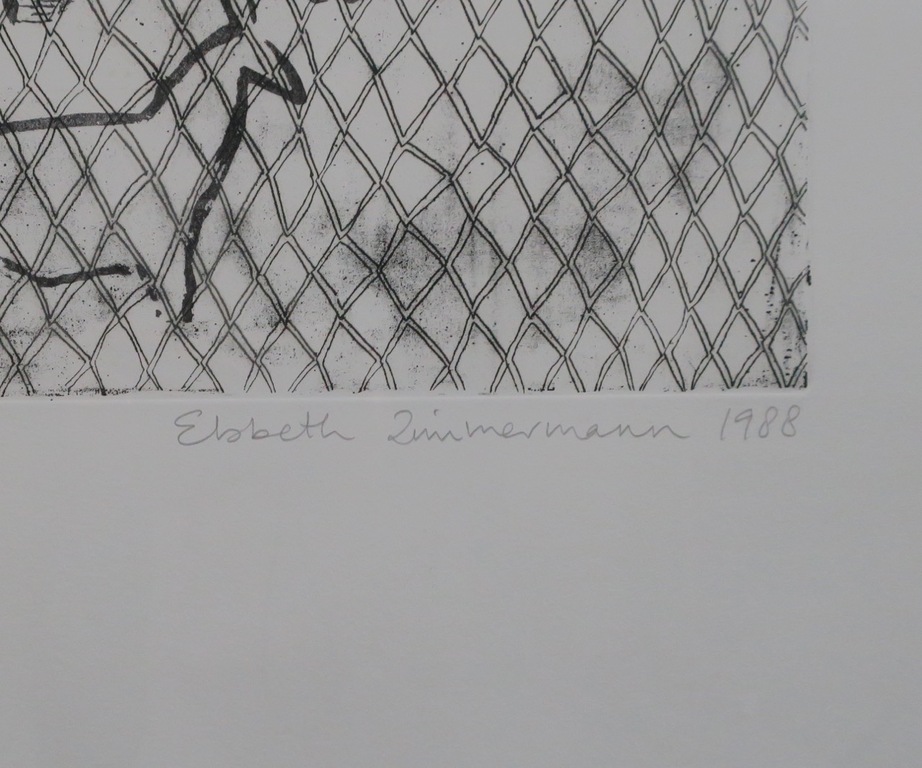 Elsbeth Zimmerman: Ets en aquatint, Fear of elephants - Ingelijst kopen? Bied vanaf 1!
