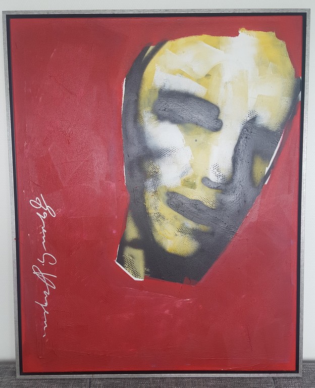 Espen Greger Hagen: acryl op doek, Head in Red verkocht voor € 400!