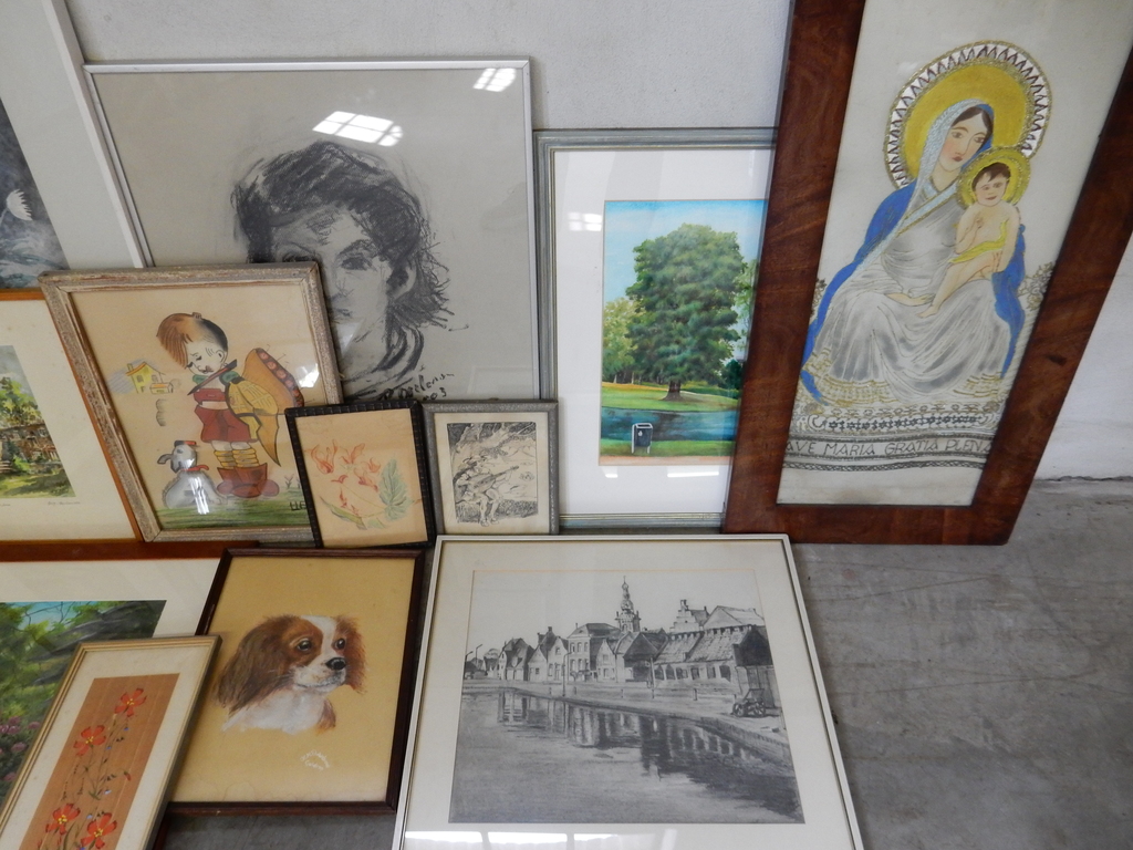 Aquarel oud kerkje + 11 andere werken op papier kopen? Bied vanaf 1!