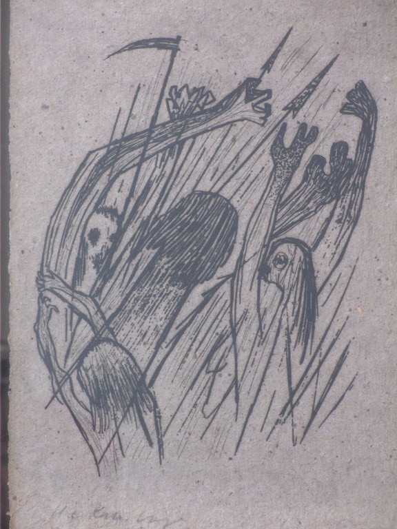 Harry van Kruiningen, Gevecht met demonen, Litho op rijstepapier verkocht voor € 70!