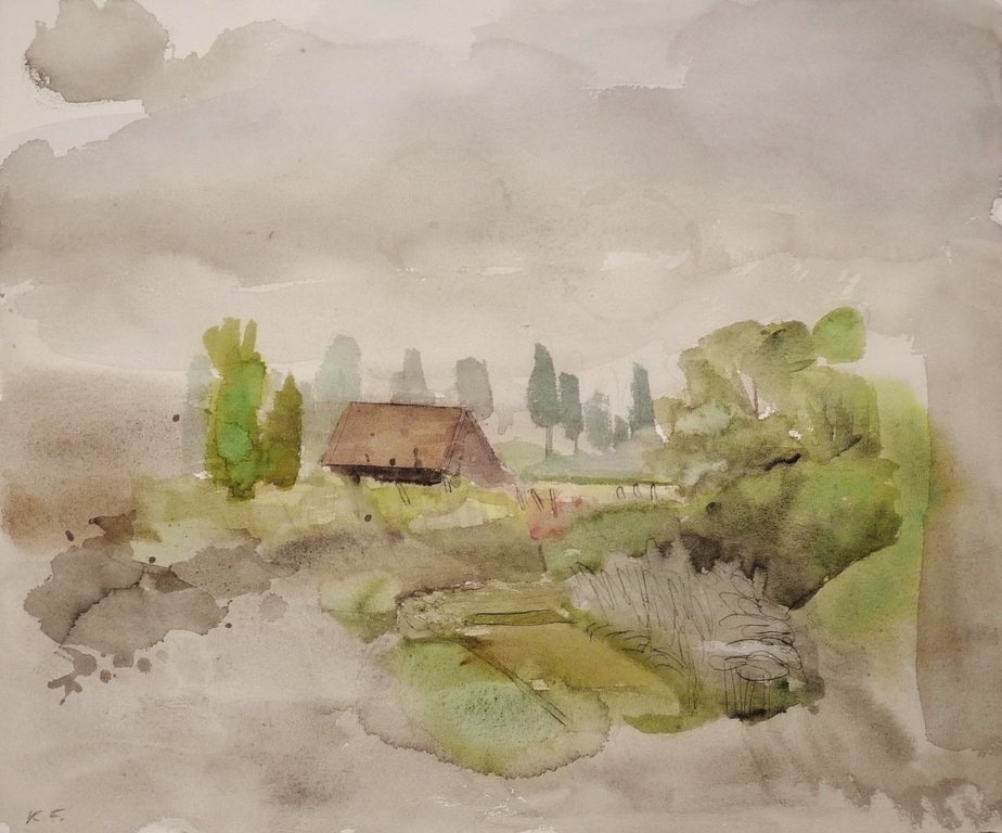 Kees Franse, Gem. techn.op papier - landschap - ges. verkocht voor € 125!