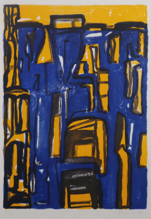 Theo Kuijpers: Litho, Z.T. (blauw/geel) - Ingelijst kopen? Bied vanaf 35!