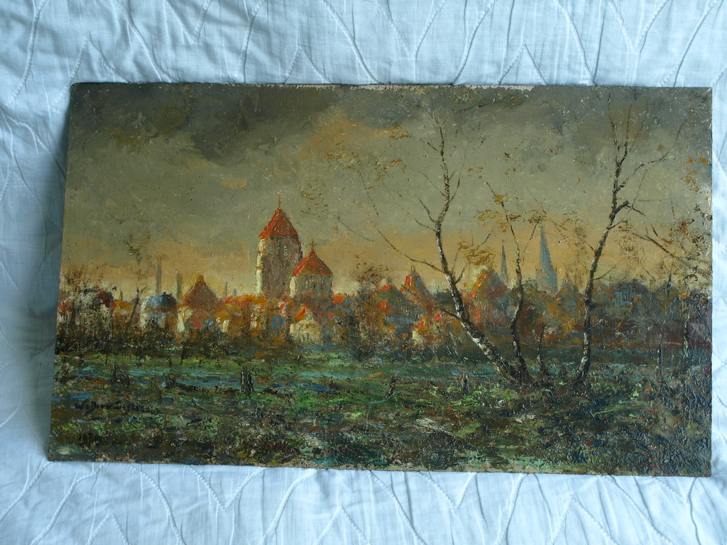 Onduidelijke signatuur : Olieverf op paneel, Skyline – 20 Eeuw - 36 x 60 cm. kopen? Bied vanaf 1!