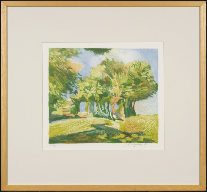 Nicolaas Wijnberg: Litho, Landschap IV - Ingelijst verkocht voor € 40!