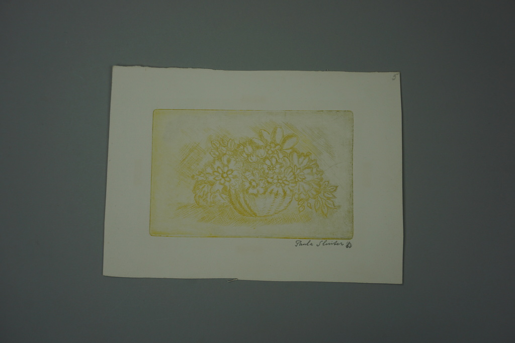 Paula Sluiter - ets - bloemen in gele inkt  kopen? Bied vanaf 10!