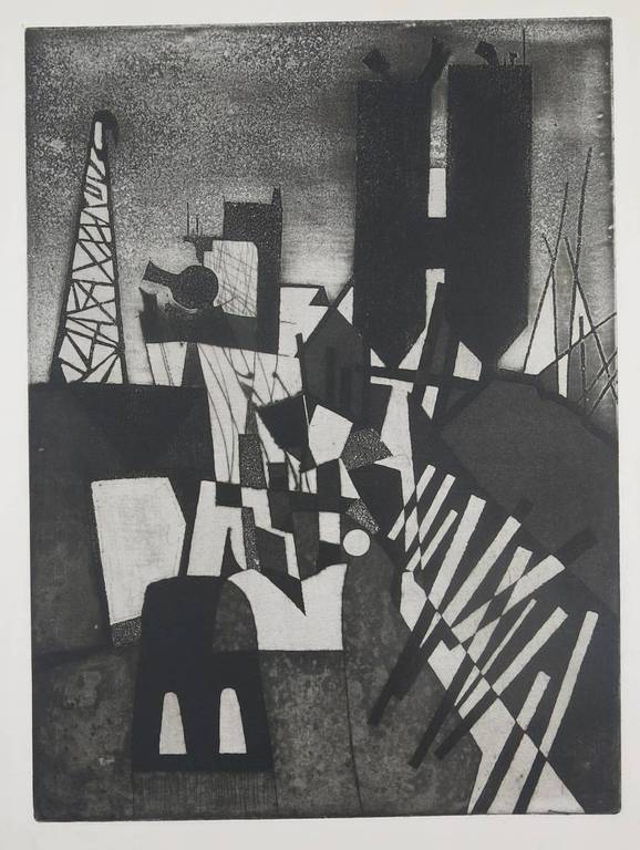 Harry van Kruiningen: Ets en aquatint, Stadsgezicht verkocht voor € 48!