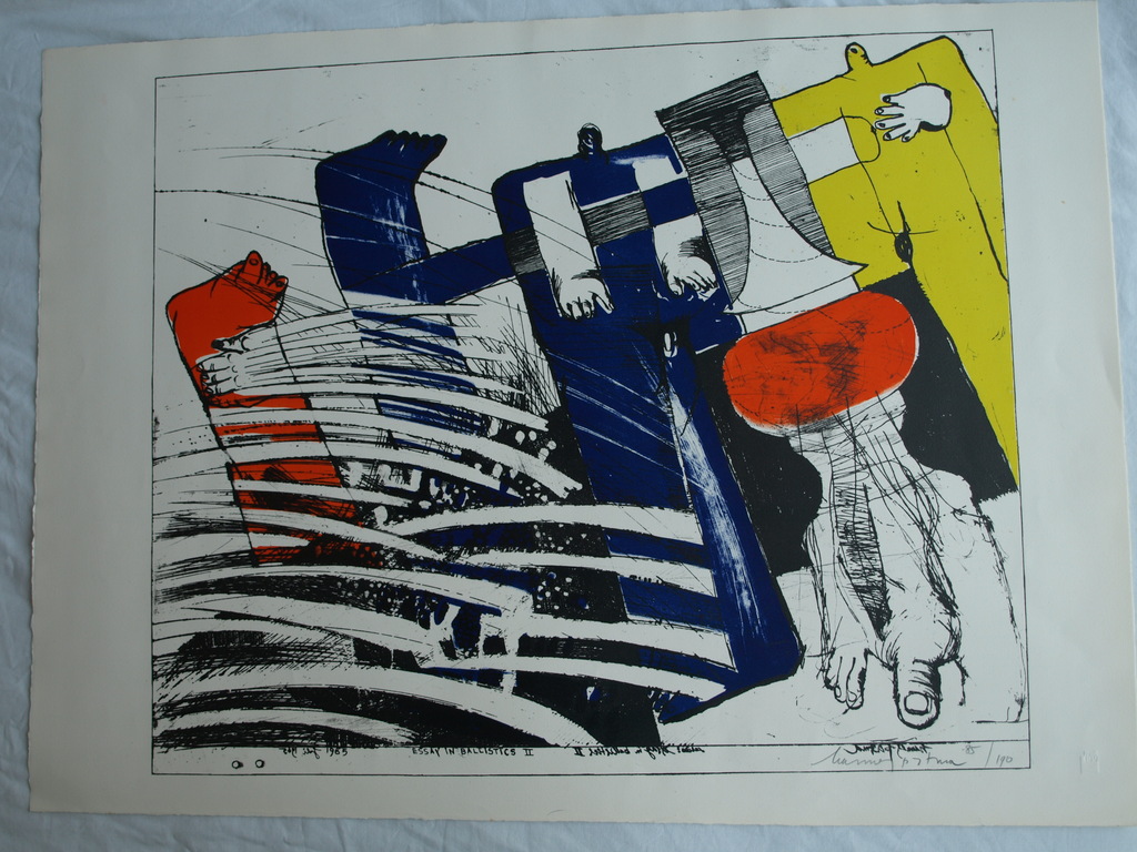 Hannes Postma : Kleurenlitho, Essay in Ballistics II –Gesigneerd – 1965 kopen? Bied vanaf 1!