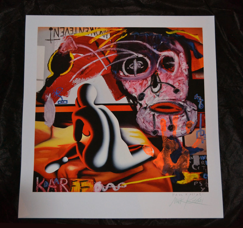 Paul Kostabi en Mark Kostabi - Unieke giclee (nabewerking met verf) 'Reflections in an orange eye' - 2013 verkocht voor € 128!
