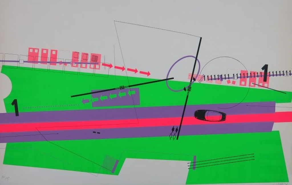 Gerard Verdijk: Zeefdruk, Zonder titel (Snelweg)  kopen? Bied vanaf 1!