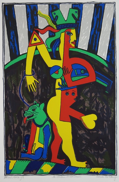Cecile de Bruijn: Zeefdruk, Le Chien Mexicain  verkocht voor € 35!