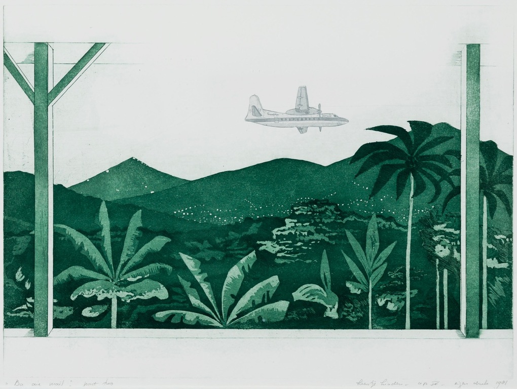 Leentje Linders: Ets en Aquatint, By Air Mail: part two - Ingelijst verkocht voor € 40!