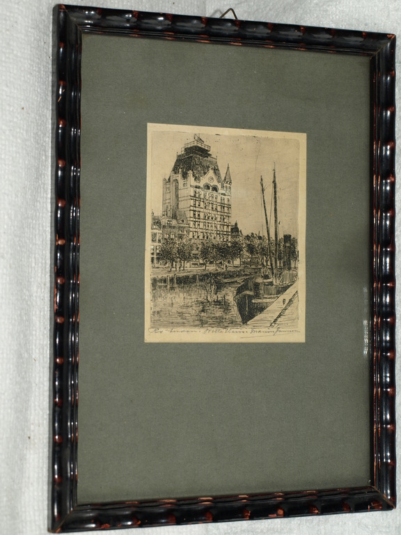 MARIUS JANSSEN  - Ets – Witte huis Rotterdam – Gesigneerd en ingelijst – ca 1925 kopen? Bied vanaf 1!