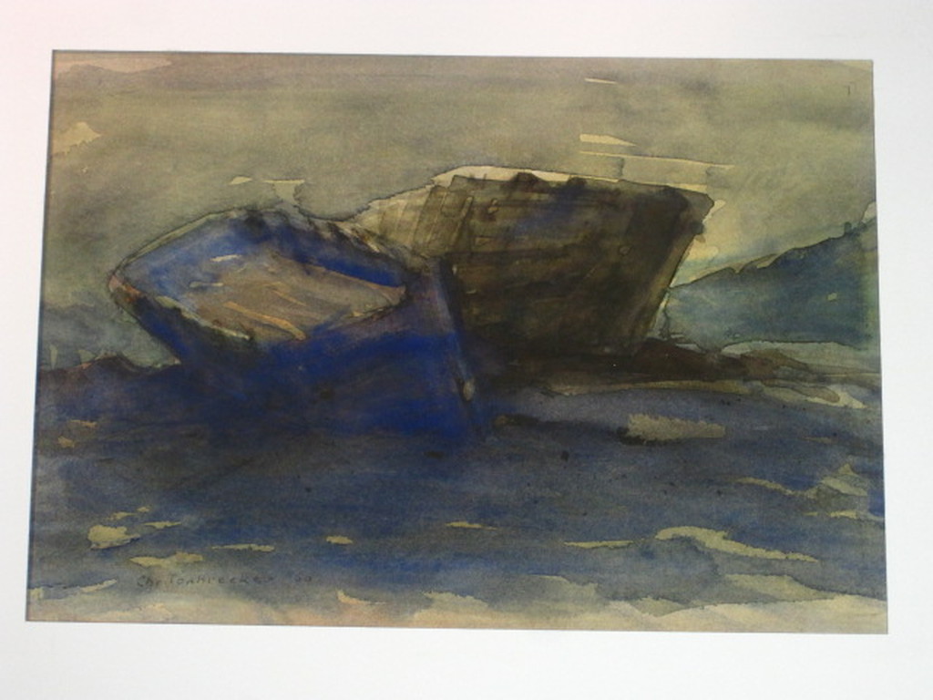 sfeervolle aquarel "boten op strand bij avond" gesigneerd Chris Tonbreeker (1927 kopen? Bied vanaf 1!