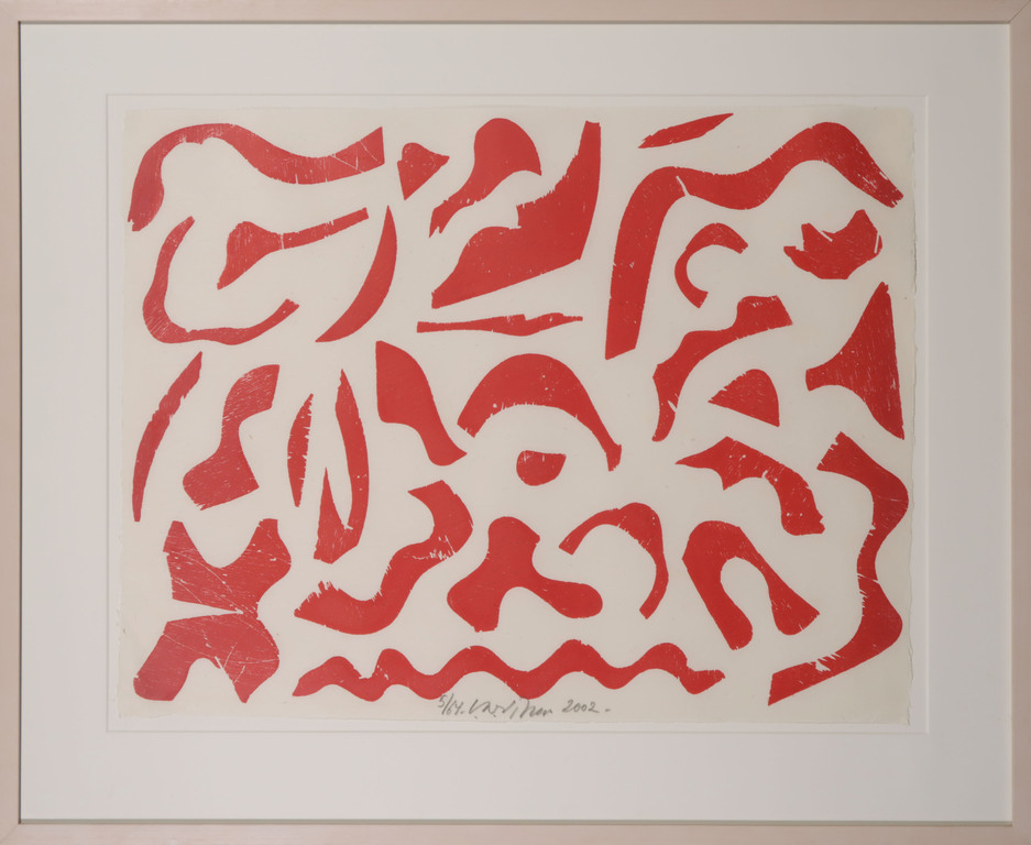 Carel Visser: Houtsnede op Japans papier, Z.T. (Rood) - Ingelijst kopen? Bied vanaf 100!
